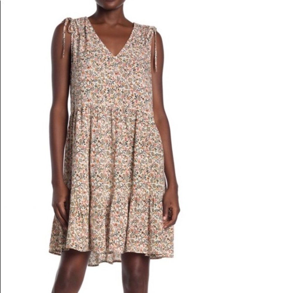 SUSINA Boho Floral Mini Dress V-neck Ivory